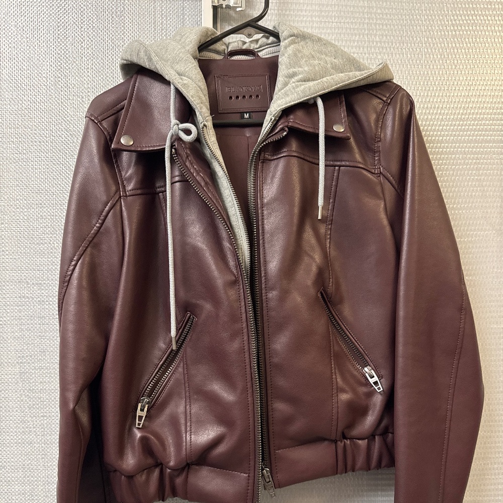 Blanknyc burgundy, leather with hoodie jacket